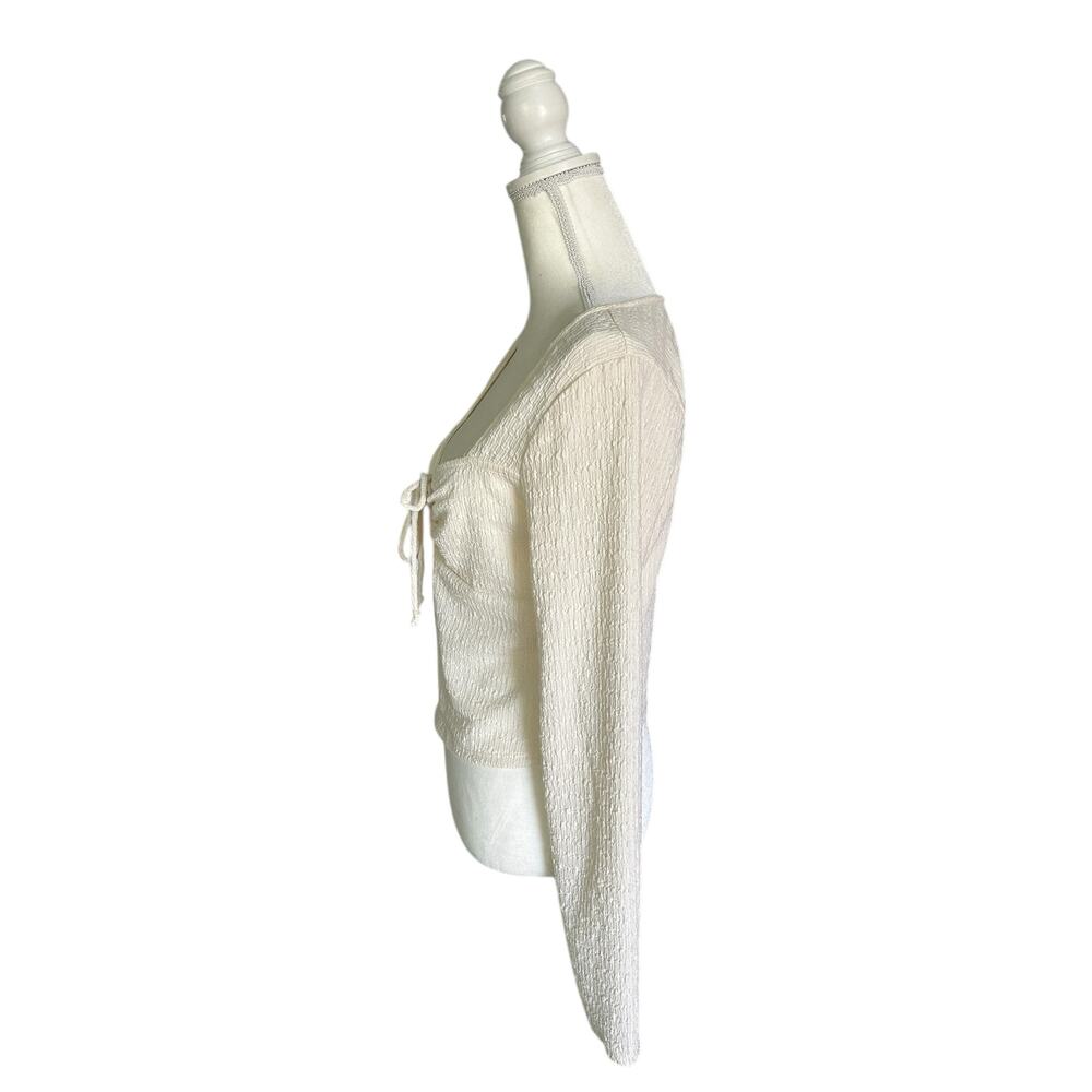 Kirious Los Angeles Cream Cropped Crinkle Long Sleeve Babydoll Peasant Top Large - Picture 5 of 12
